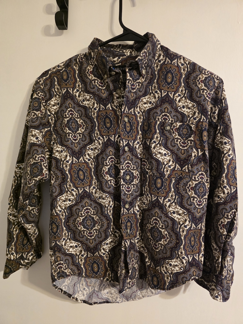 Vintage Architect Boys Button Front Shirt Medallion Paisley Print 100% Cotton M